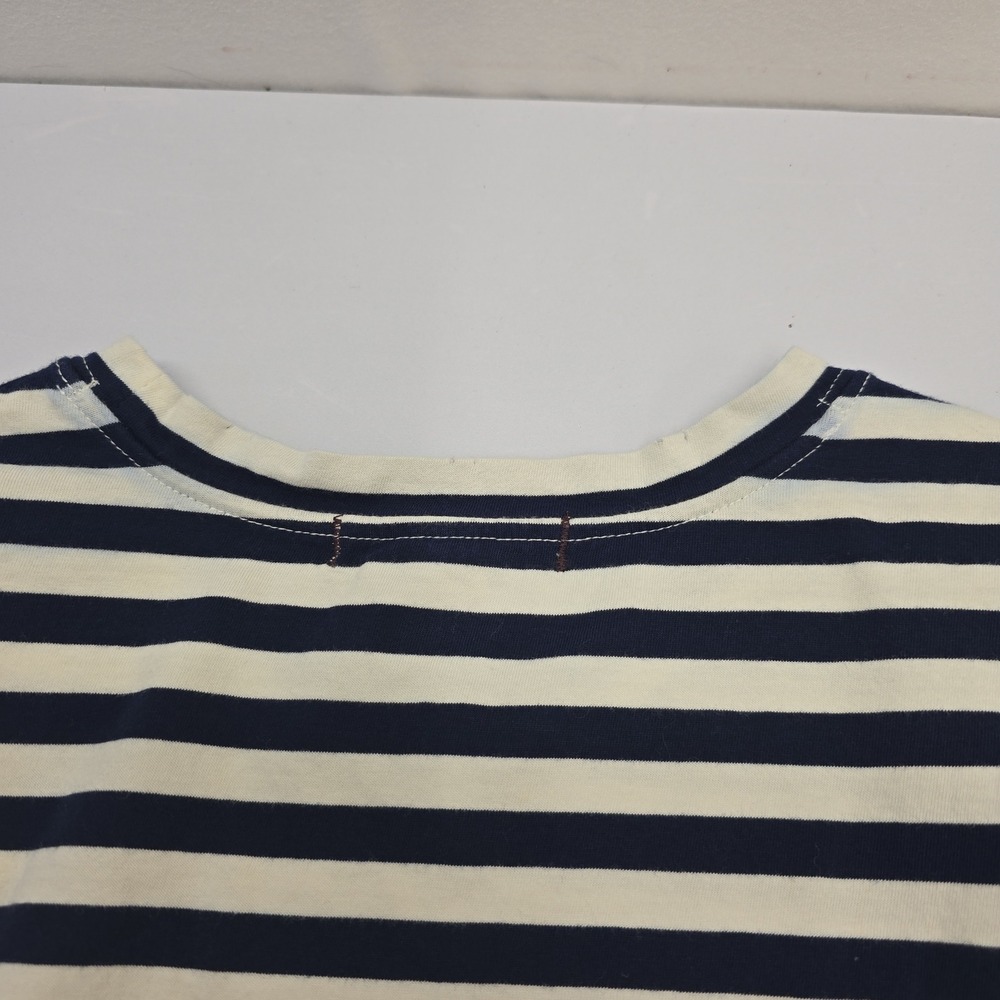 AMO Women Striped Long Sleeve Cotton Tee Shirt Navy Red Brown Mixed Stripe‎ L - Picture 7 of 9
